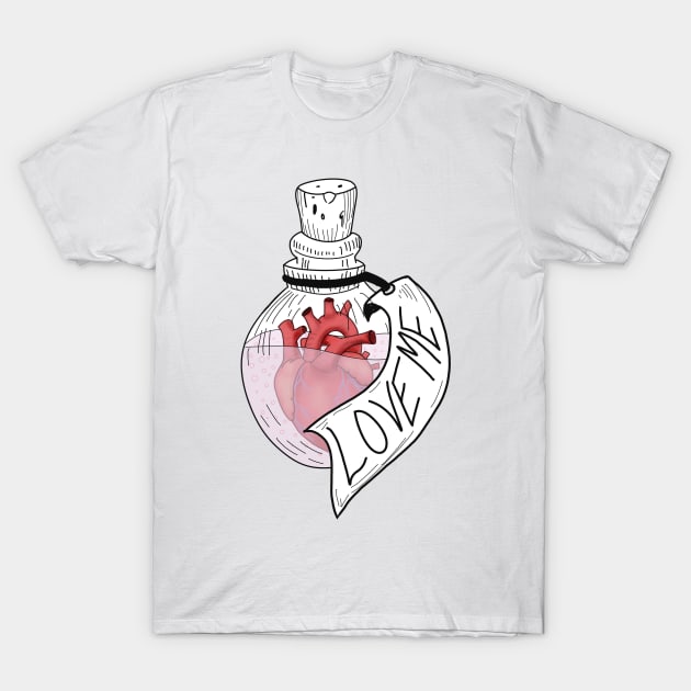 Love Potion - Anatmoical Heart In A Bottle T-Shirt by DesignsBySaxton